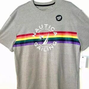 "Nautica" Men's Size "L" PRIDE Cotton Blend Graphic Sleep T-Shirt - Gray/PRIDE